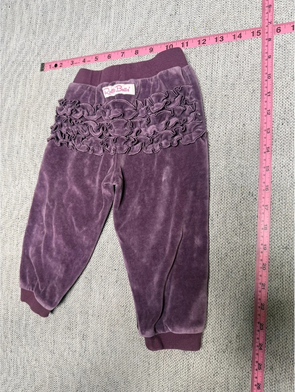 RuffleButts Girls Purple Velour Ruffle Back Pants 2T